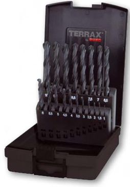 Sada šroubovitých vrtáků TERRAX DIN 338, HSS-R, typ N,  19 ks